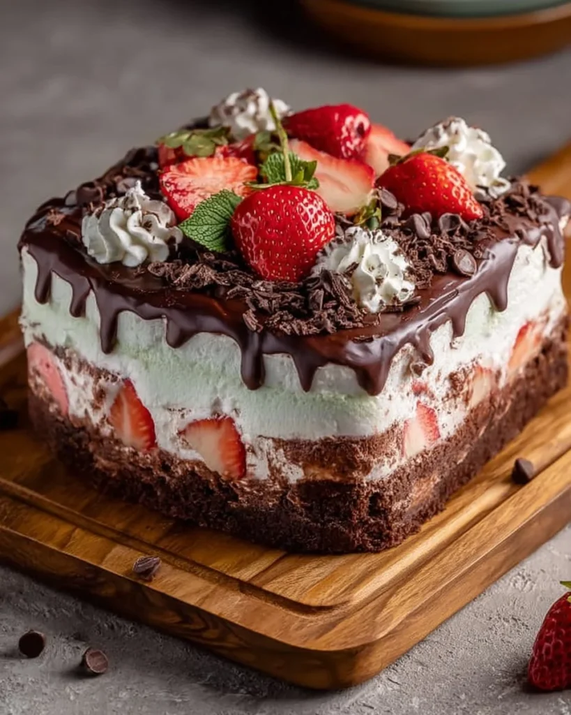 Deliciously layered Ice Cream Sandwich Cake made with ice cream and cake
