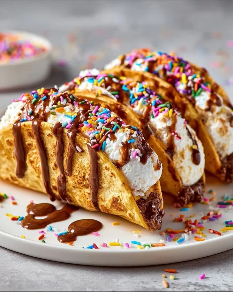 Delicious ice cream tacos filled with creamy ice cream and toppings