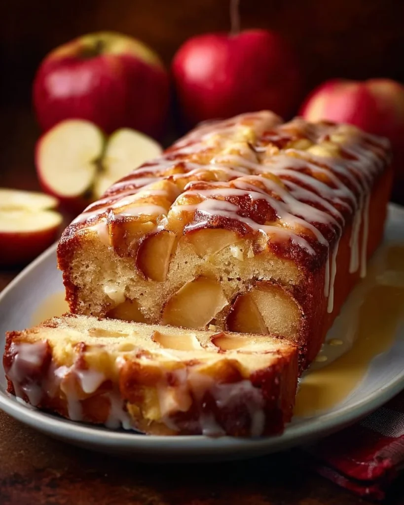 Freshly baked Apple Cinnamon Bread with apples and cinnamon on a wooden table