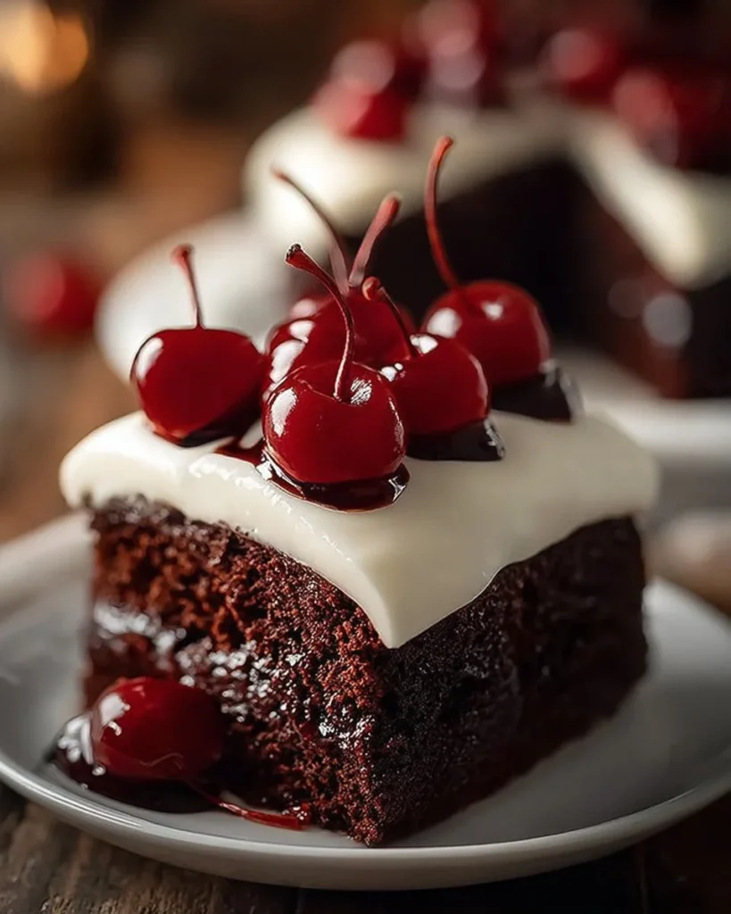 Delicious Black Forest Delight with layers of chocolate and cherries.
