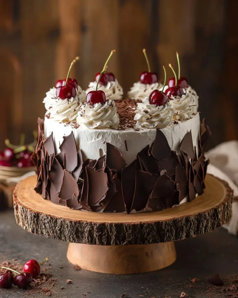 Irresistible cherry chocolate cake with rich chocolate frosting and cherries on top