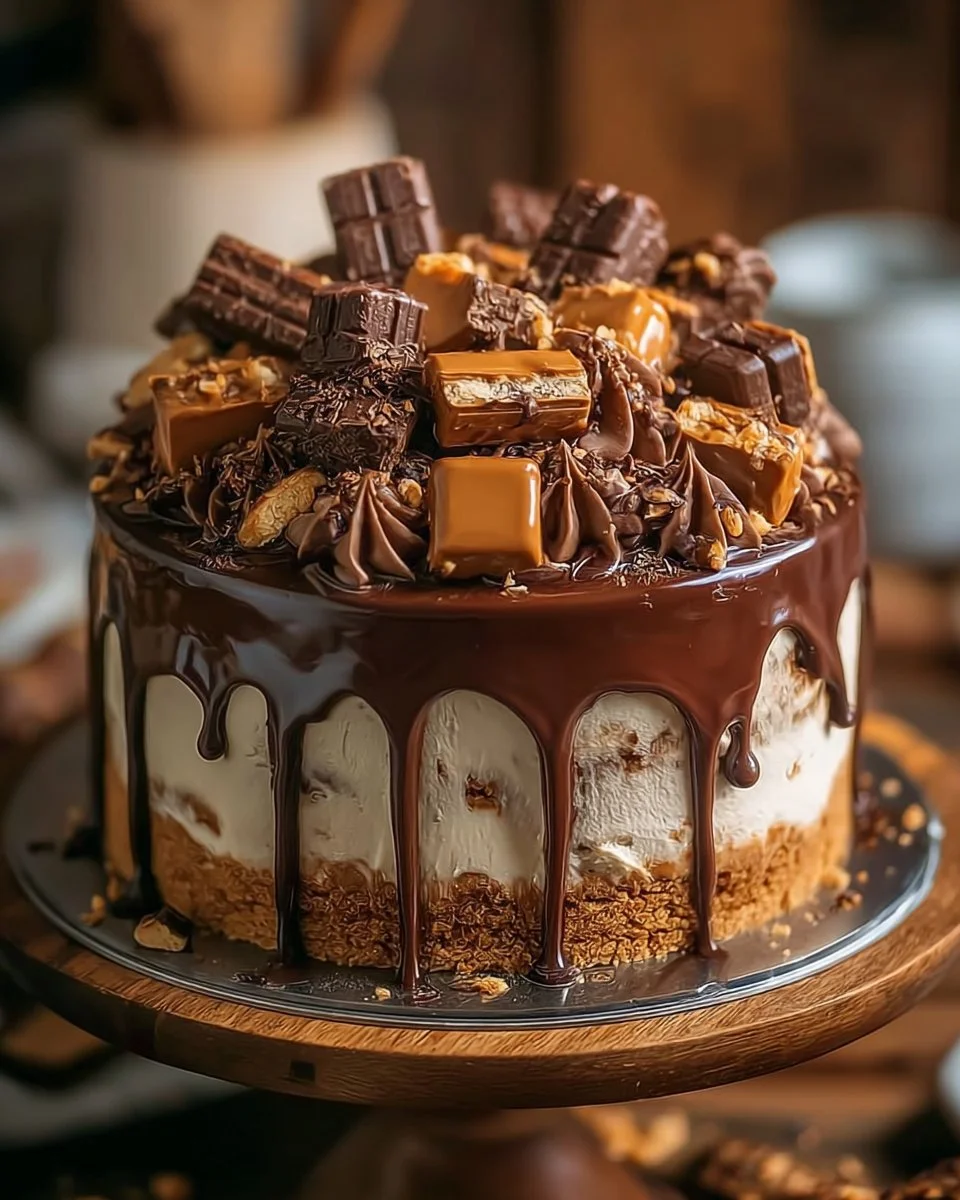 Delicious chocolate caramel cake topped with silky caramel drizzle and chocolate ganache.