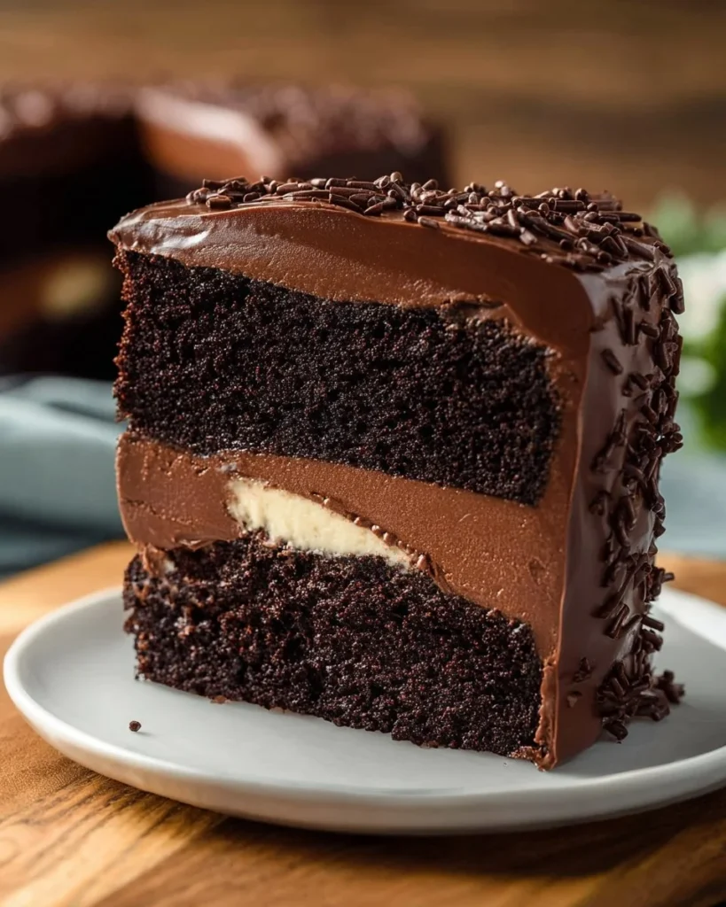 Delicious chocolate cheesecake with creamy chocolate topping