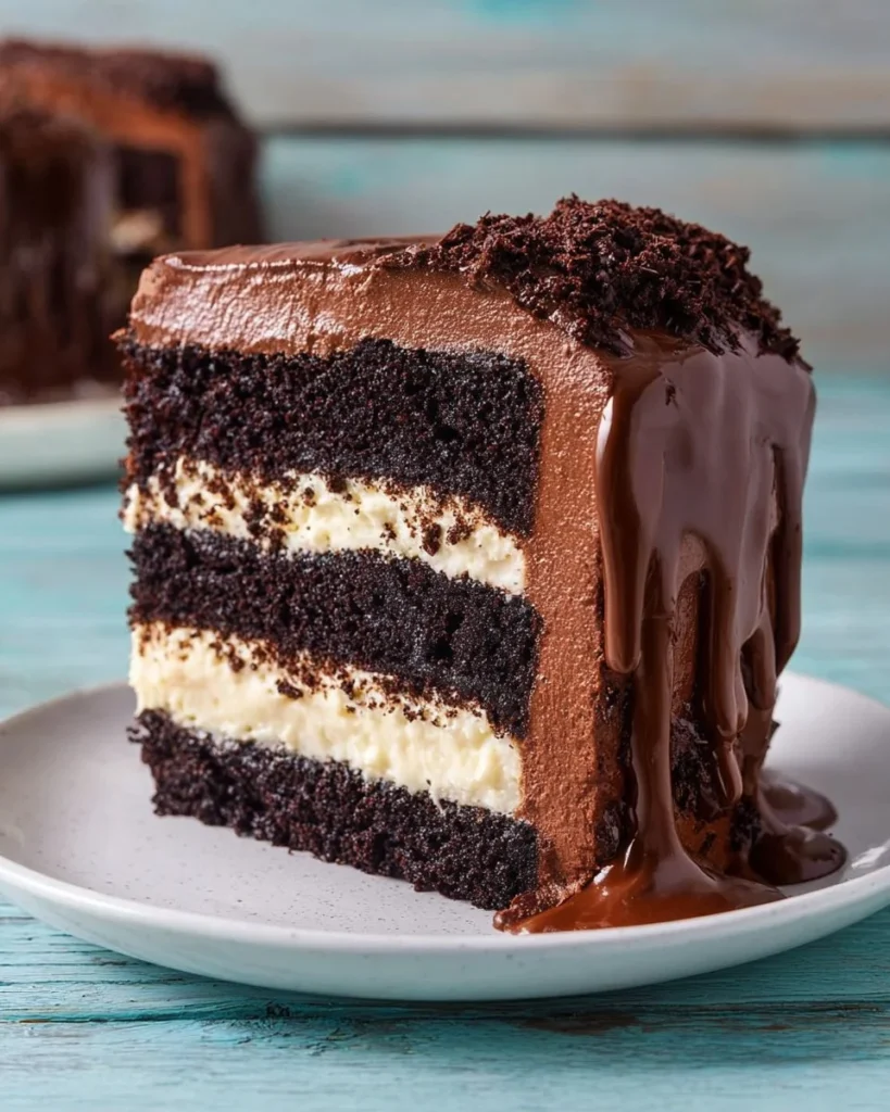 Irresistible chocolate cheesecake topped with chocolate shavings and berries