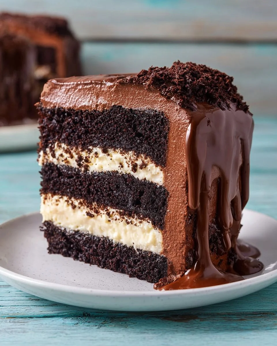 Irresistible chocolate cheesecake topped with chocolate shavings and berries