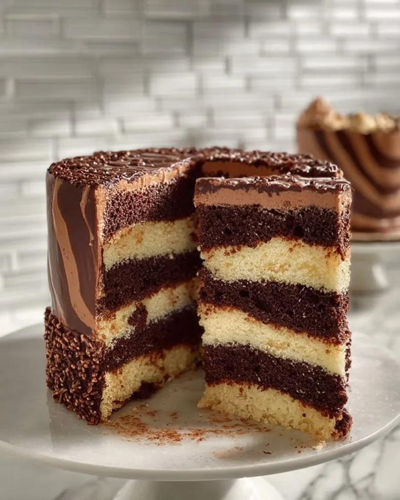 Delicious chocolate marble cake with rich chocolate and vanilla swirls