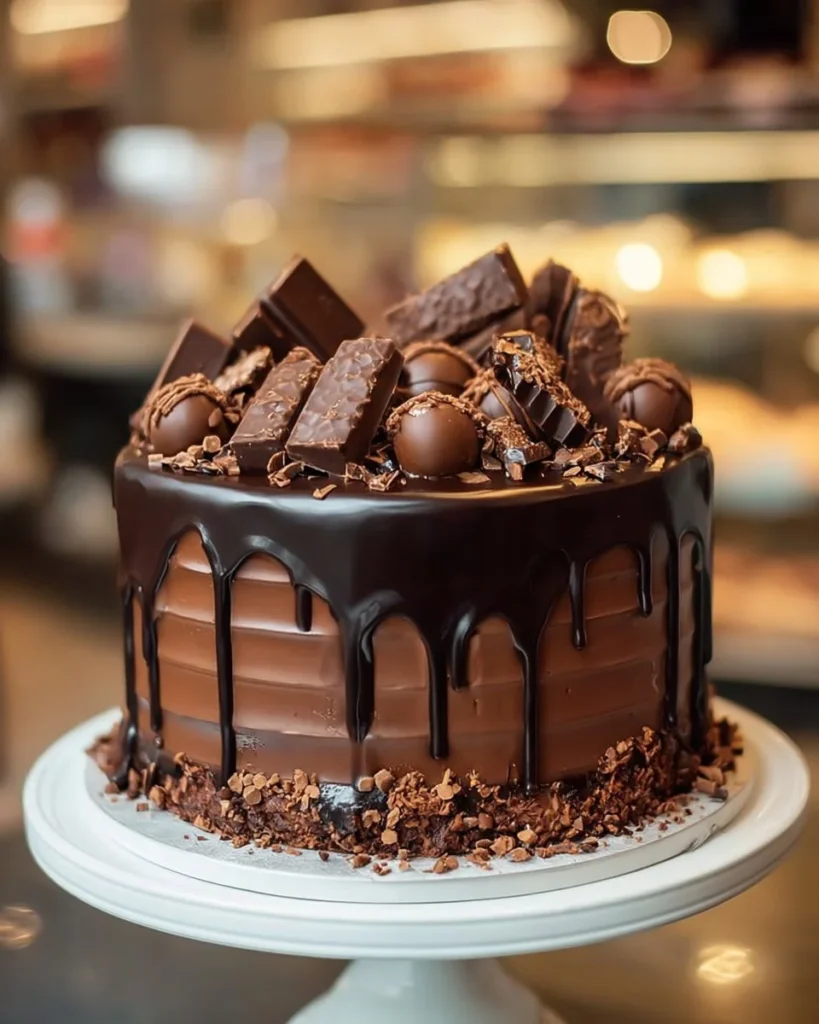 Irresistible Chocolate Overload Cake with rich chocolate layers and toppings