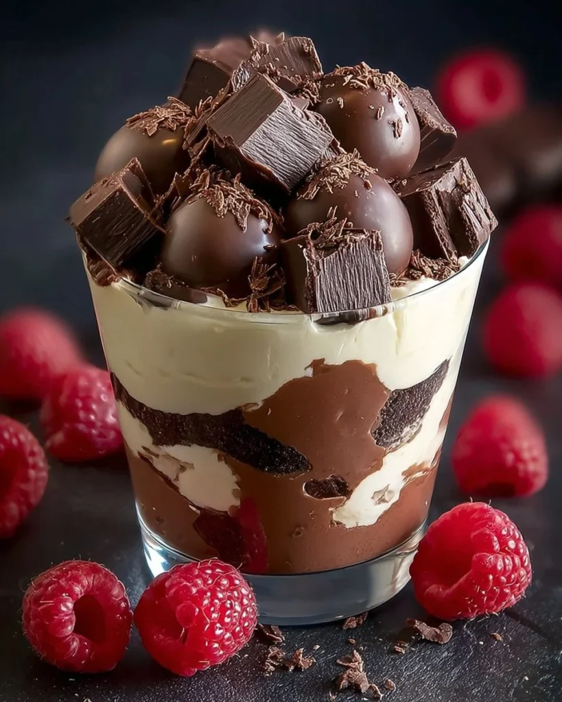 Delicious no-bake brownie cheesecake parfait layers in a glass.