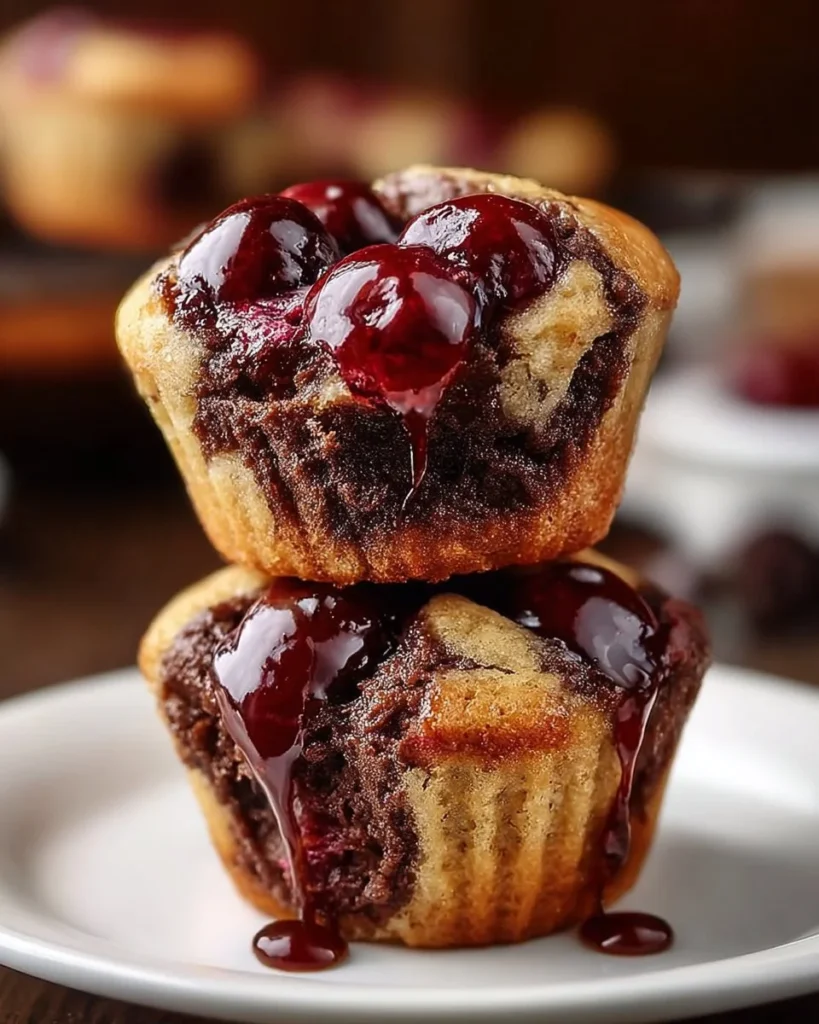 Freshly baked plum chocolate muffins topped with rich chocolate chips