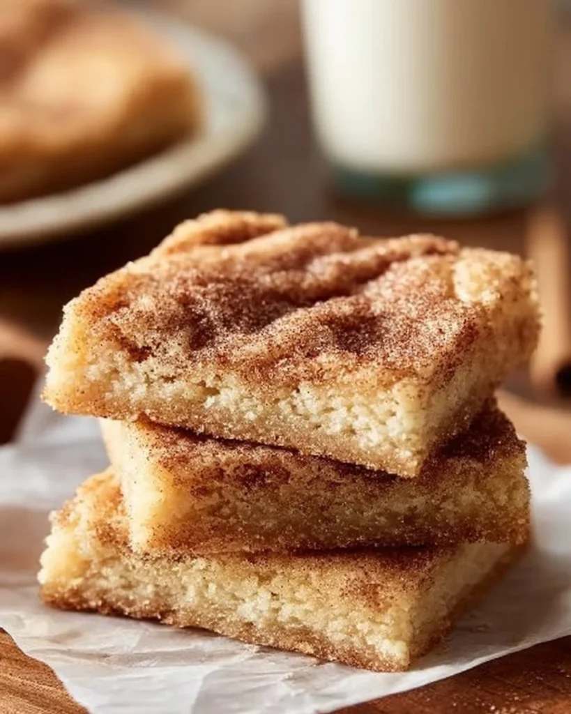 Delicious snickerdoodle cookie bars topped with cinnamon sugar