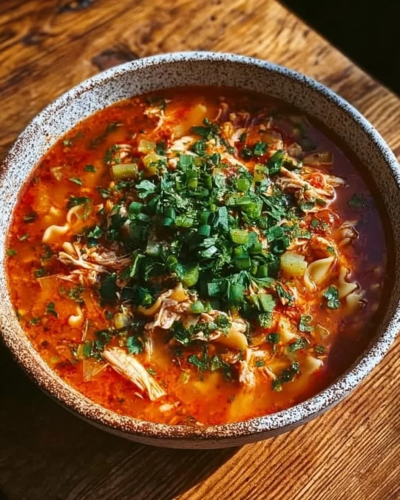 Bowl of Italian Penicillin Soup with fresh herbs and vegetables