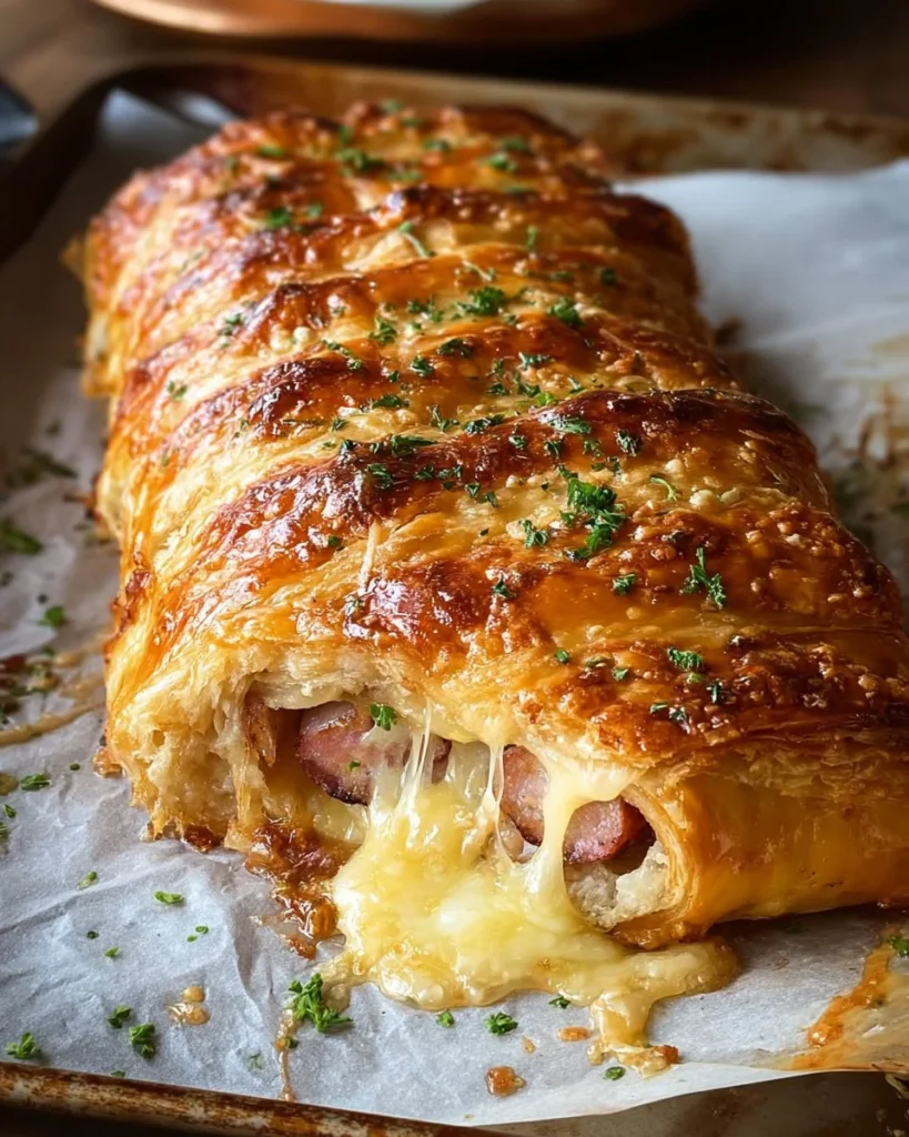Delicious Italian Stromboli filled with ham, salami, and cheese
