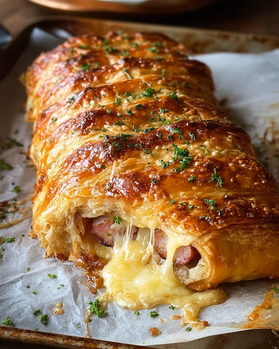 Delicious Italian Stromboli filled with ham, salami, and cheese