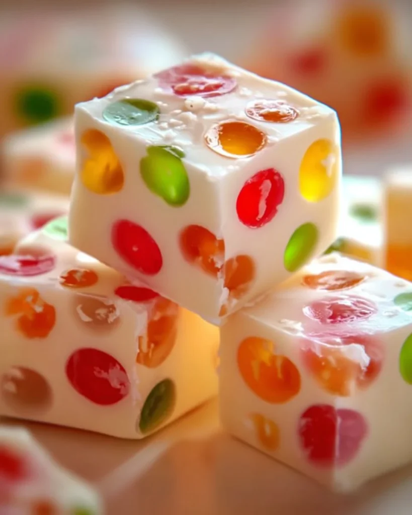 Colorful Jelly Nougat Candy in various shapes and flavors