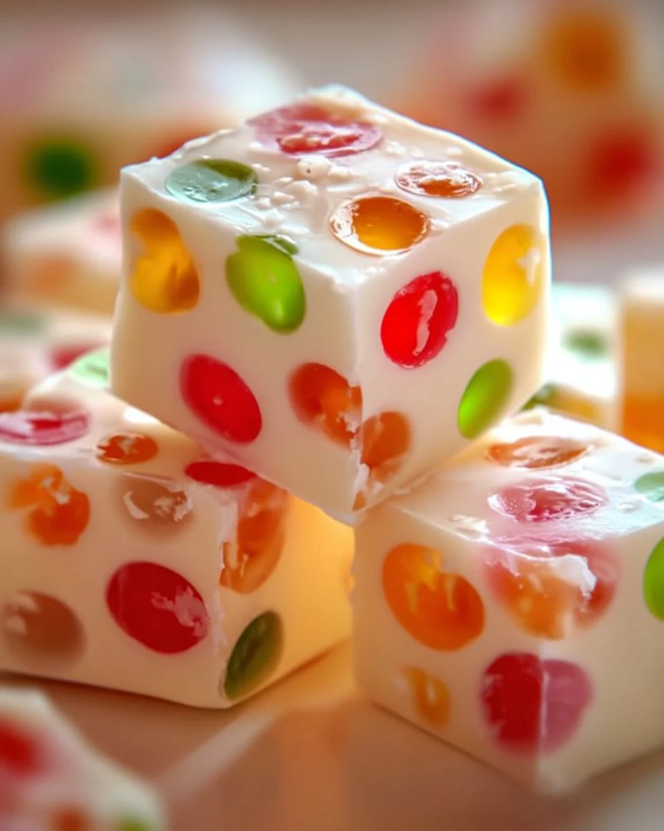 Colorful Jelly Nougat Candy in various shapes and flavors