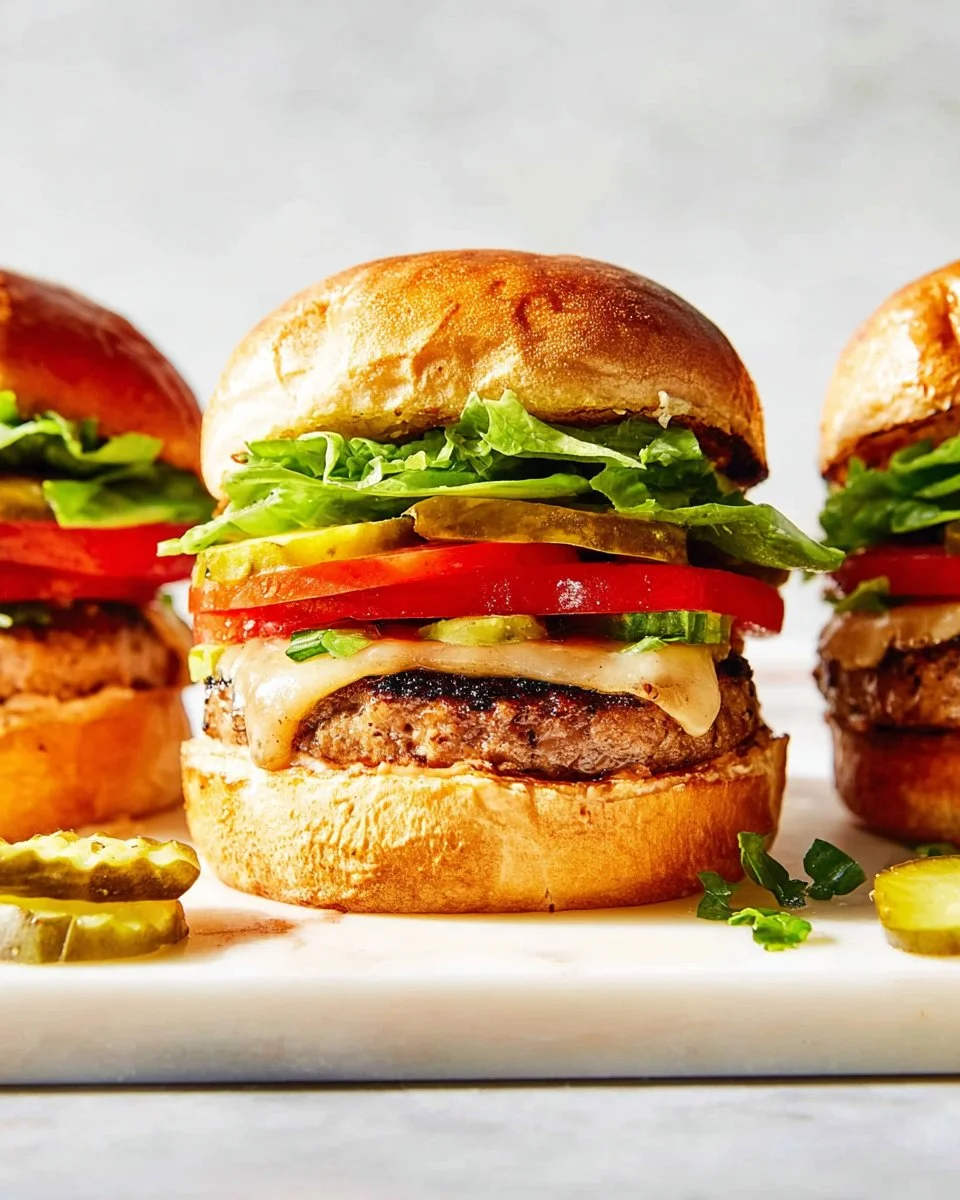 Juicy low-fat turkey burgers on a grill, ready to serve