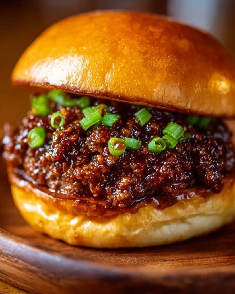 Korean Sloppy Joe Sandwich with flavorful ingredients and toppings