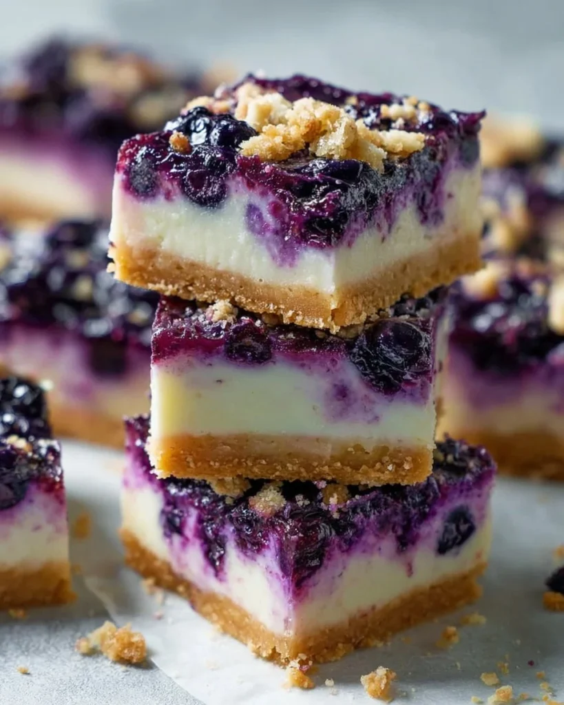Lavender and Blueberry Cheesecake Bars on a white plate