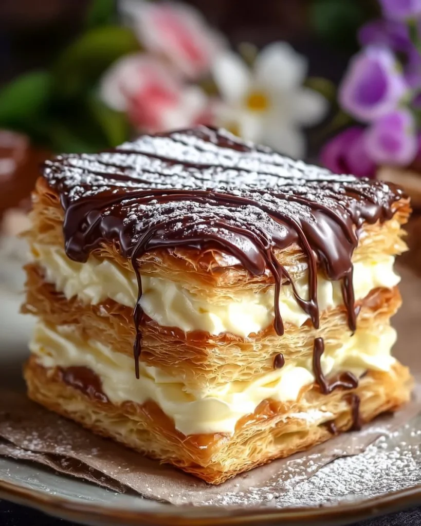 Delicious layered cream pastry with rich cream filling and flaky crust