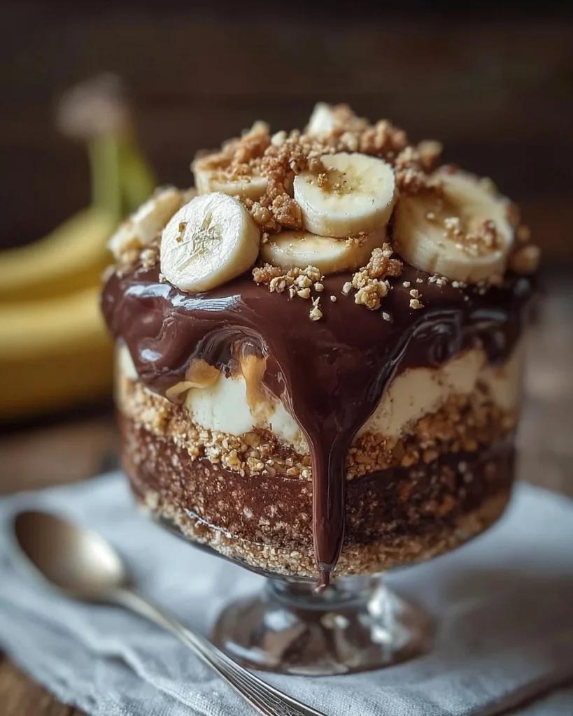 Chocolate peanut butter banana dessert with layers of blissful flavors