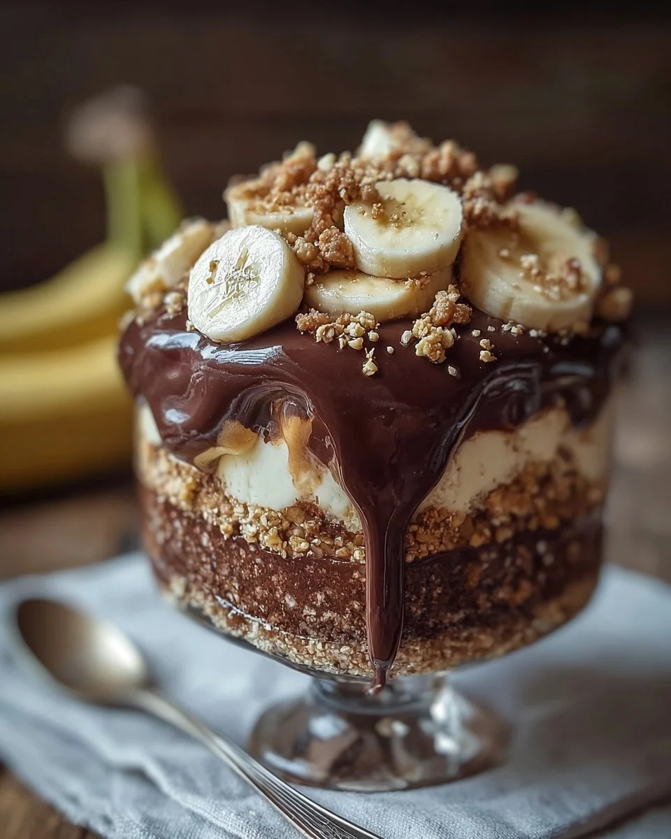Chocolate peanut butter banana dessert with layers of blissful flavors