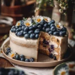Lemon Blueberry Layer Cake with vibrant blueberries and lemon frosting.