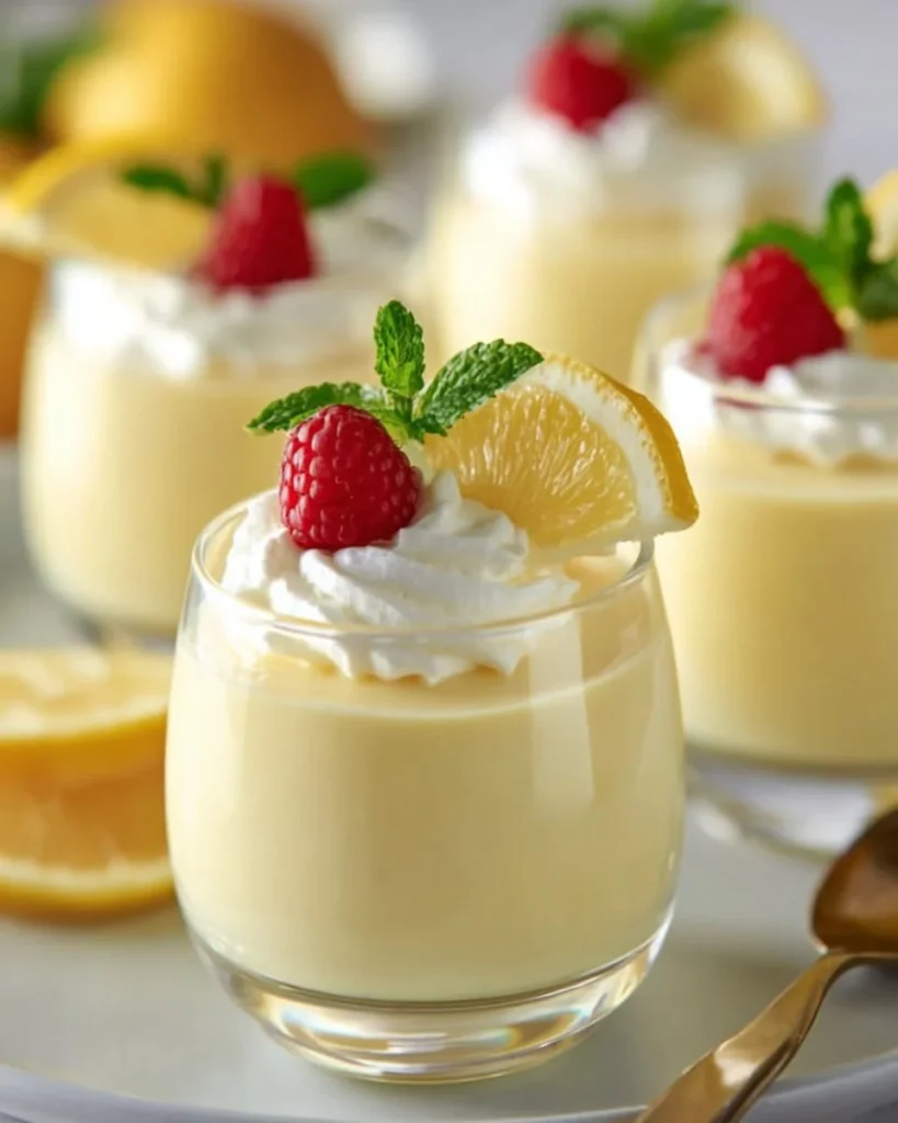 Delicious homemade Lemon Cheesecake Mousse served in a glass.