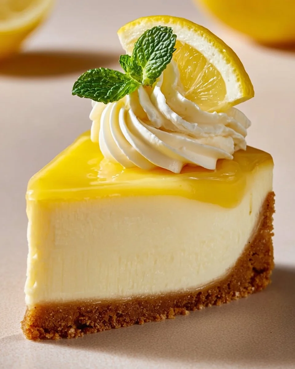 Delicious slice of lemon cheesecake garnished with lemon zest