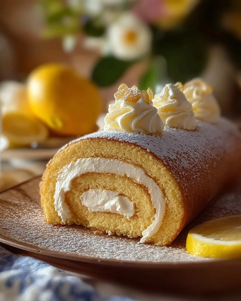 Delicious Lemon Cream Swiss Roll dessert with creamy filling and lemon zest