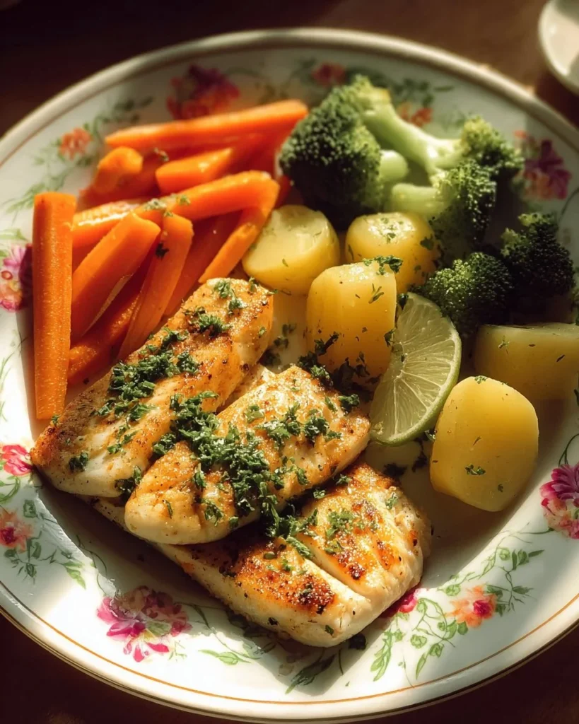 Lemon-Garlic Tilapia served with a colorful steamed vegetable medley