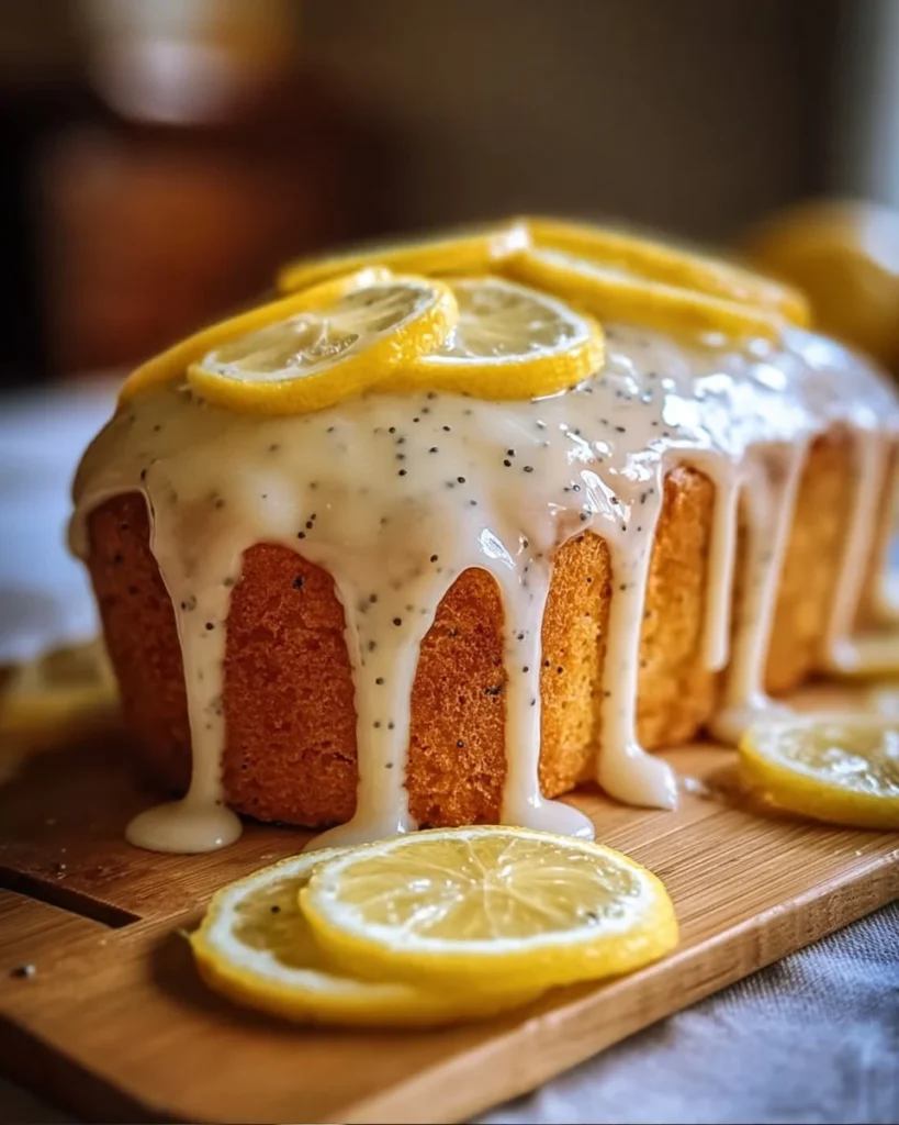 Lemon poppy seed loaf with a sweet lemon glaze on top