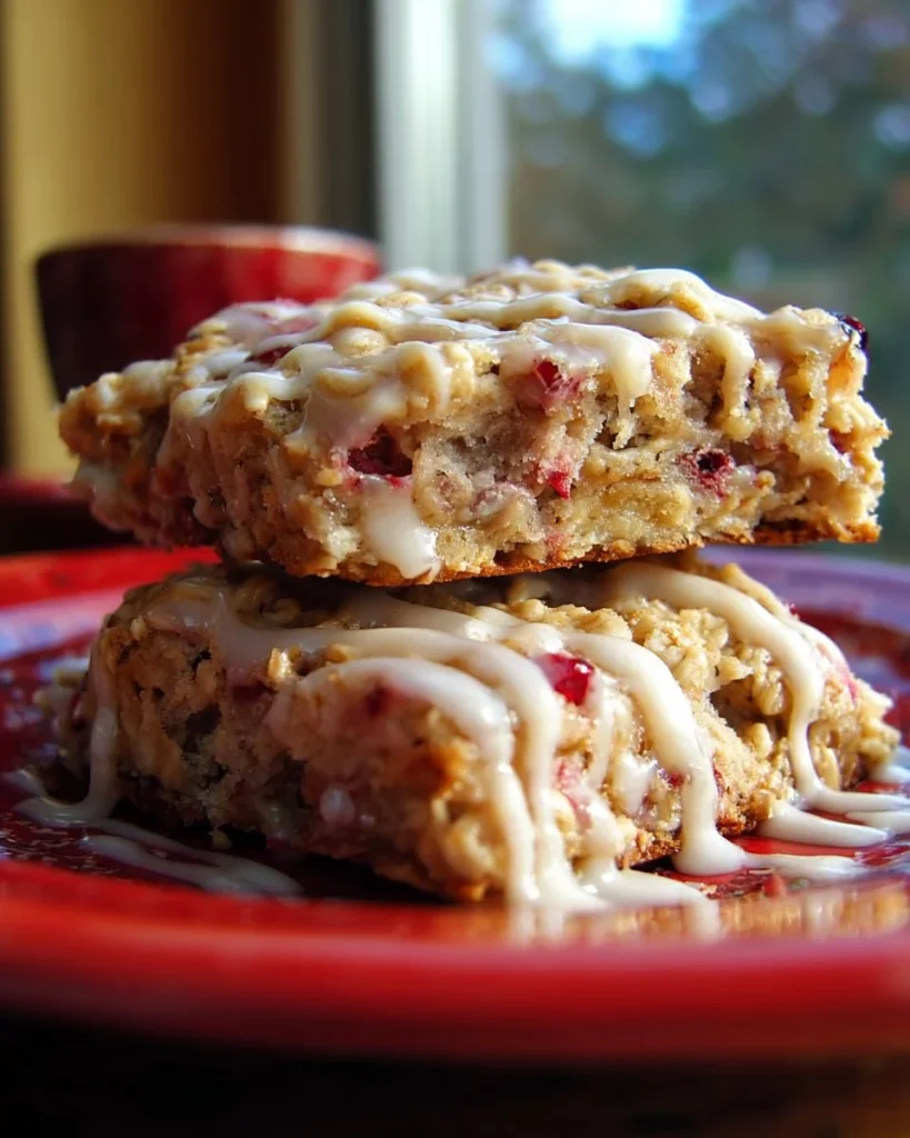Freshly baked Lemon Rhubarb Streusel Scones on a white plate.