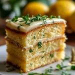 Lemon Zucchini Cake topped with creamy frosting and garnished with lemon slices