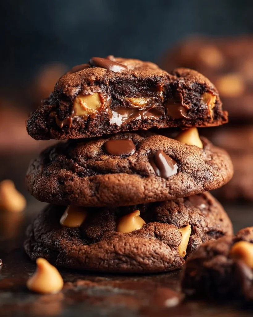 Levain Bakery dark chocolate peanut butter chip cookies on a wooden table