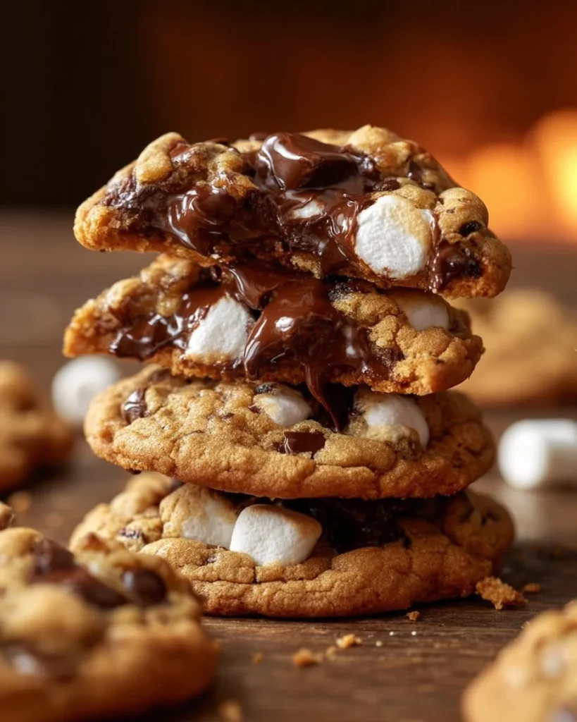 Levain Bakery-Style S'mores Cookies with chocolate, marshmallows, and graham crackers
