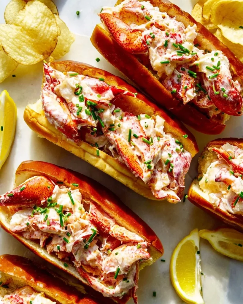 Delicious lobster roll served with fresh lobster in a buttery bun