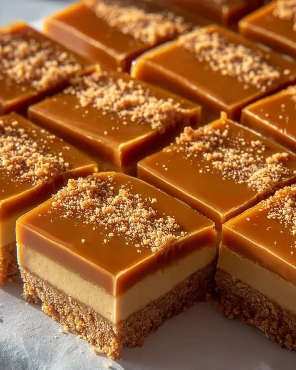 Lotus Biscoff cheesecake bars topped with crumbled Biscoff cookies