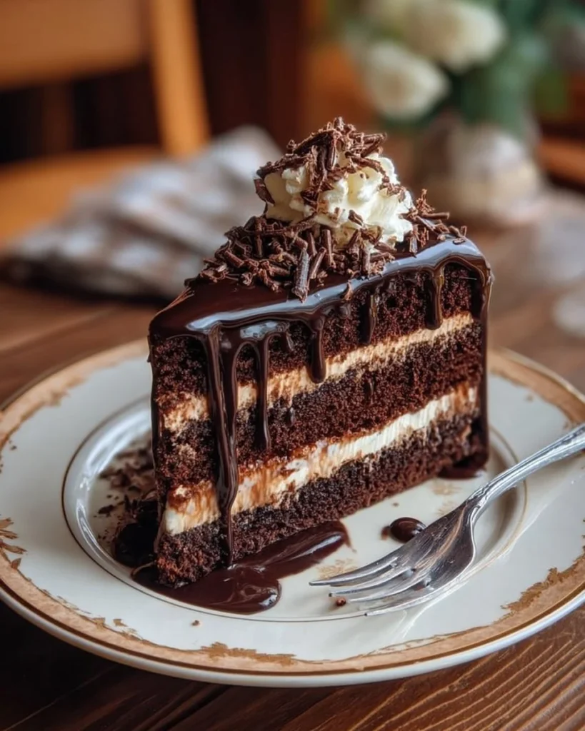 Luscious Chocolate Cream Delight dessert topped with chocolate shavings