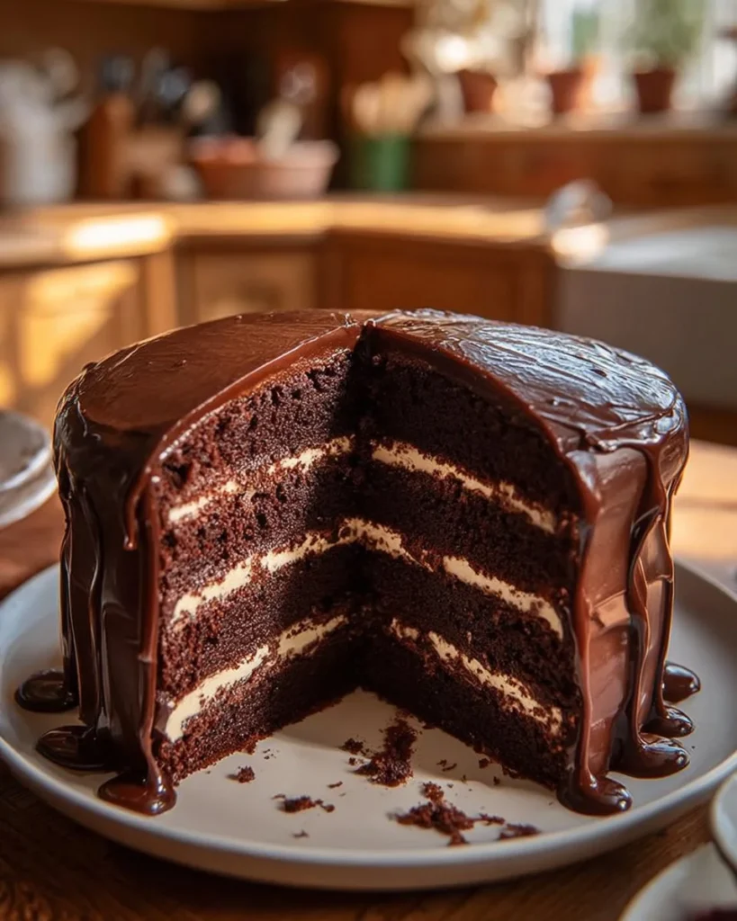 Decadent chocolate ganache cake with rich creamy frosting
