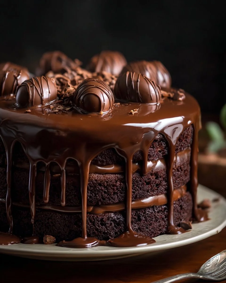 Slice of luscious chocolate hazelnut cake topped with creamy frosting and hazelnuts