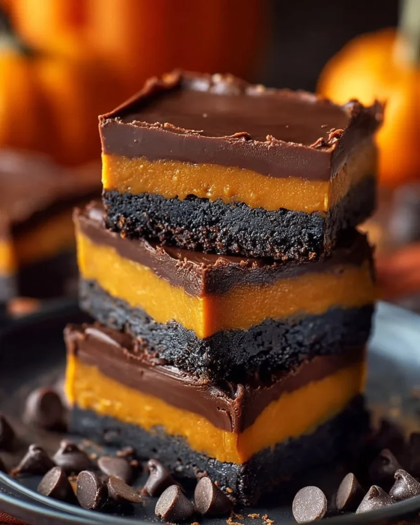 Delicious chocolate pumpkin bars topped with chocolate icing