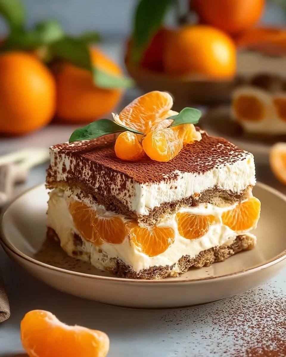 Mandarin Chocolate Tiramisu dessert with citrus and chocolate layers