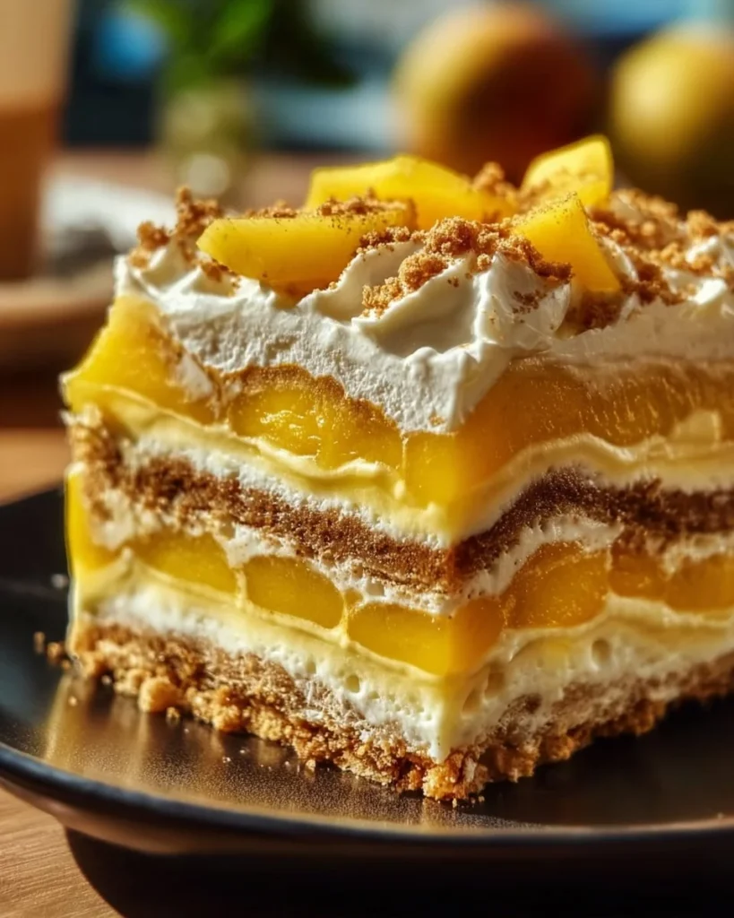 Delicious Mango Float Graham Dessert with layers of mango and graham crackers