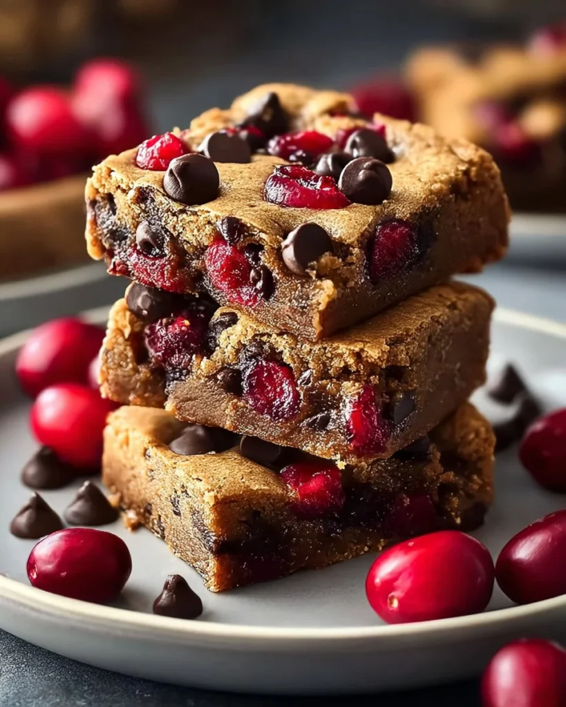 Maraschino cherry chocolate chip cookie bars fresh out of the oven
