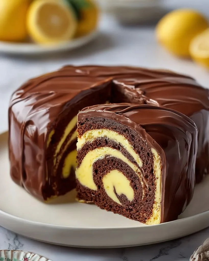 Deliciously swirled Marble Cake with chocolate and vanilla layers.