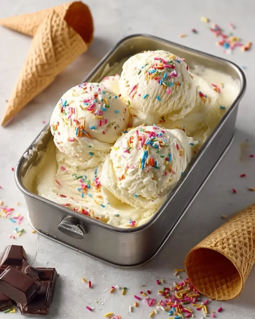 Delicious Mary Berry condensed milk ice cream in a bowl with toppings