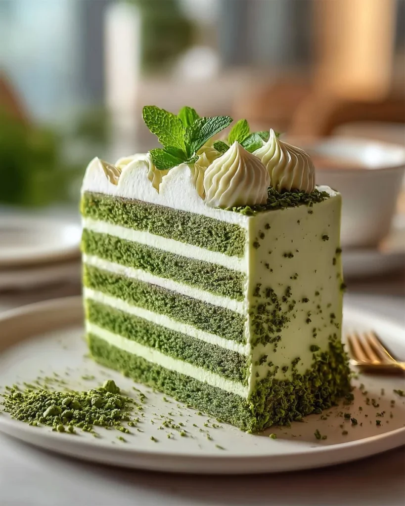 Delicious Matcha Madness Cake with green tea flavor and frosting