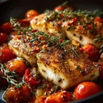 Mediterranean baked fish garnished with fresh herbs and served on a plate