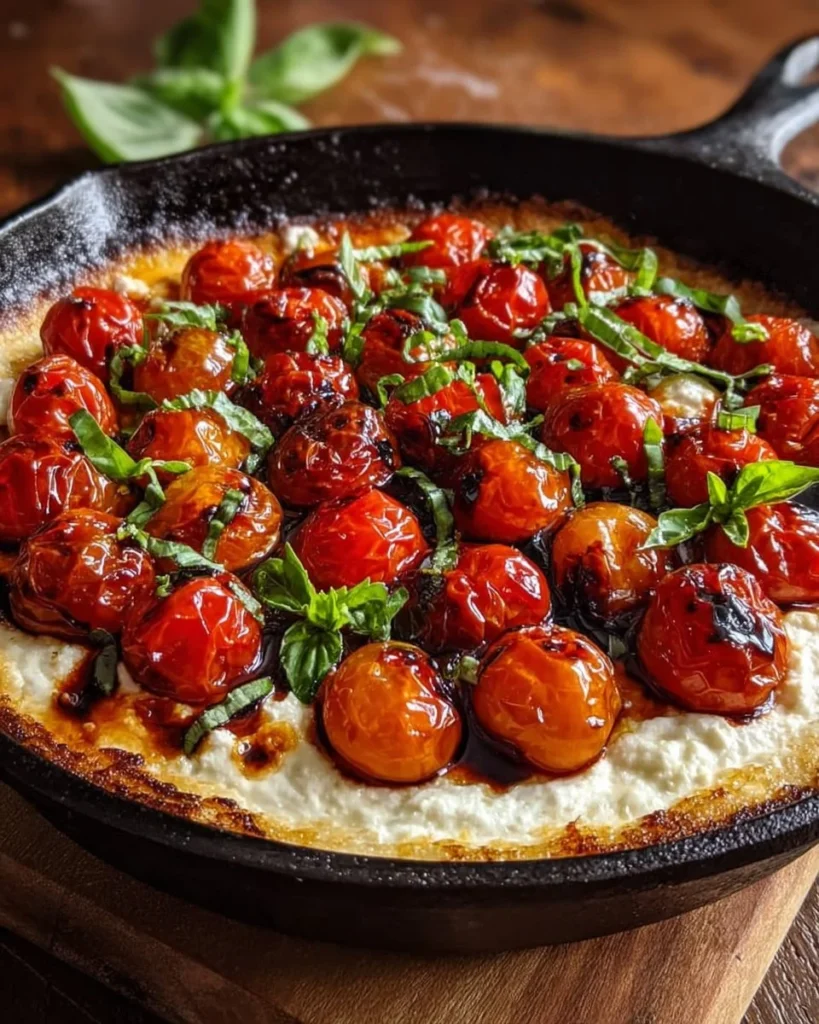 Mediterranean Baked Goat Cheese Bruschetta Dip served with crusty bread