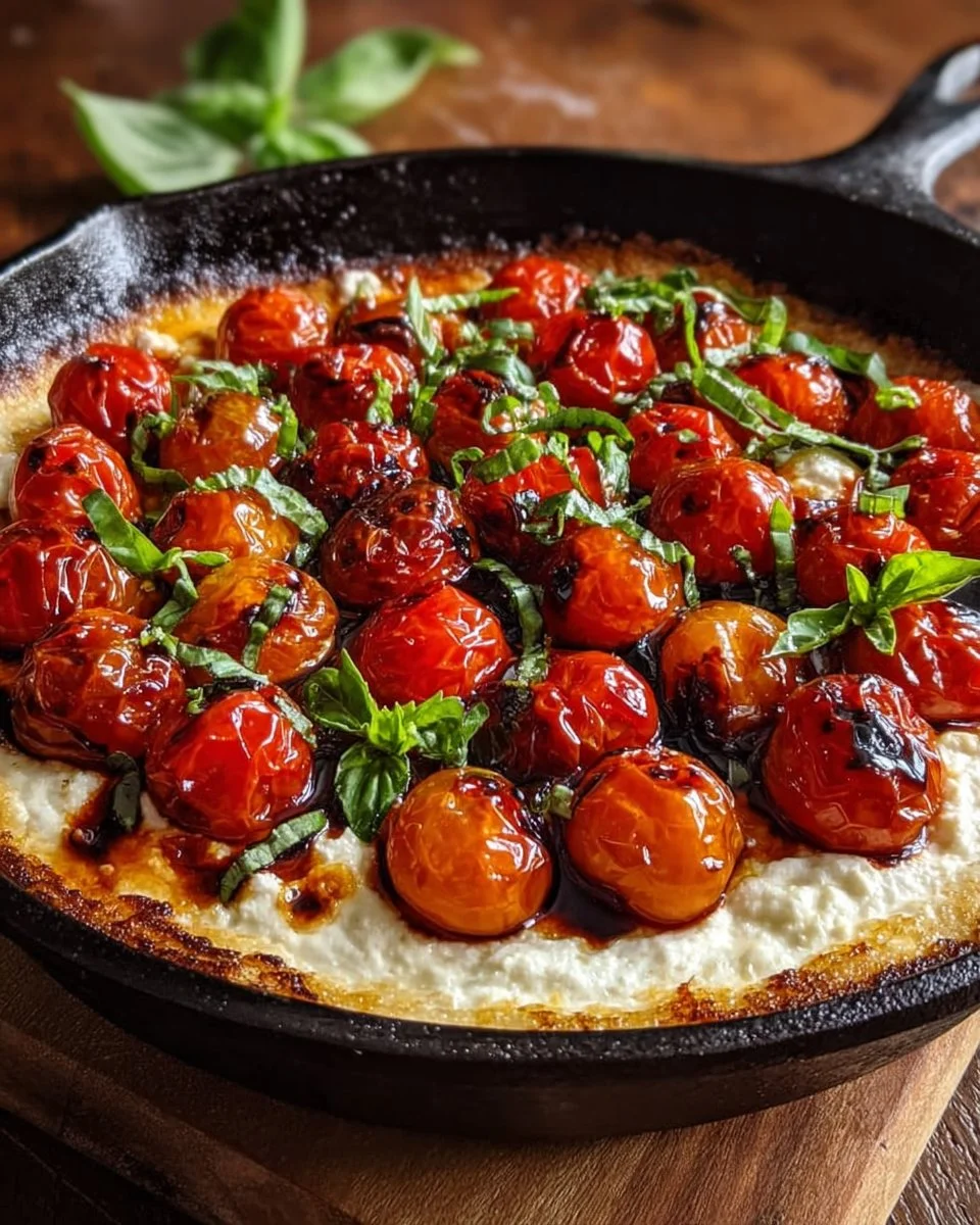 Mediterranean Baked Goat Cheese Bruschetta Dip served with crusty bread